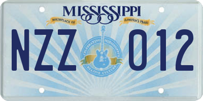 MS license plate NZZ012