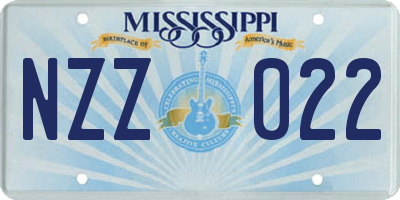 MS license plate NZZ022