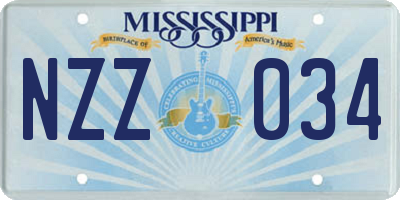 MS license plate NZZ034