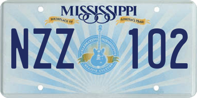 MS license plate NZZ102
