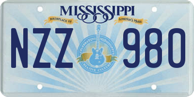 MS license plate NZZ980