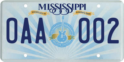 MS license plate OAA002