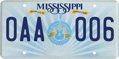 MS license plate OAA006