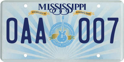 MS license plate OAA007