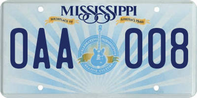 MS license plate OAA008