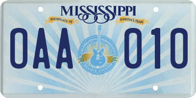 MS license plate OAA010