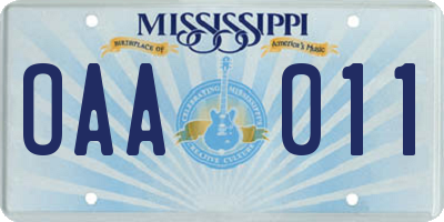MS license plate OAA011