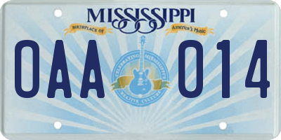 MS license plate OAA014