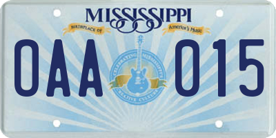 MS license plate OAA015