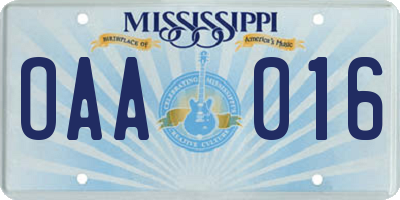 MS license plate OAA016