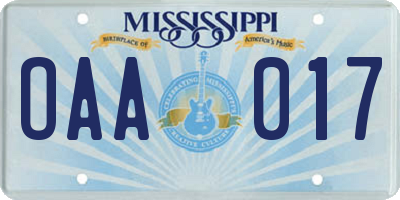 MS license plate OAA017