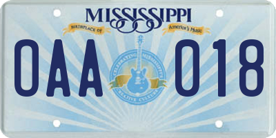 MS license plate OAA018