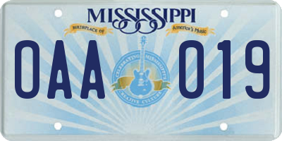 MS license plate OAA019