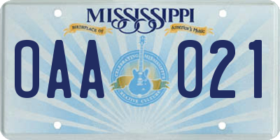 MS license plate OAA021
