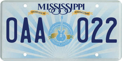 MS license plate OAA022