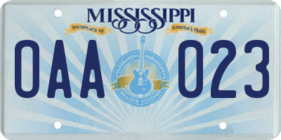 MS license plate OAA023