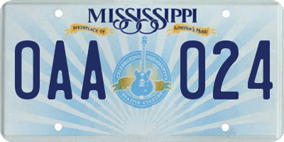 MS license plate OAA024