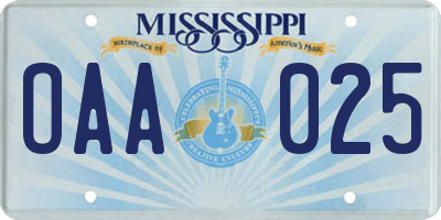 MS license plate OAA025