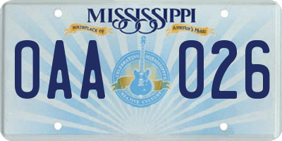 MS license plate OAA026