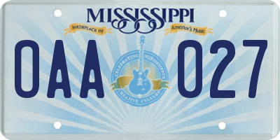 MS license plate OAA027