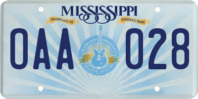 MS license plate OAA028