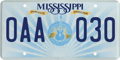 MS license plate OAA030