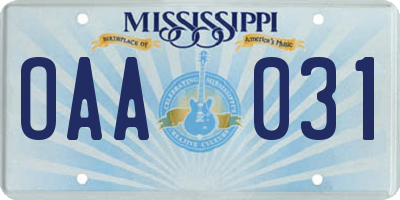 MS license plate OAA031