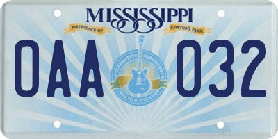 MS license plate OAA032