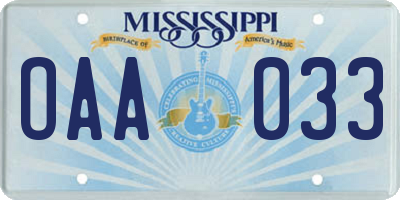 MS license plate OAA033