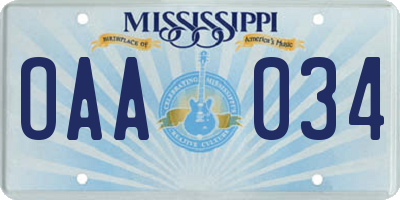 MS license plate OAA034