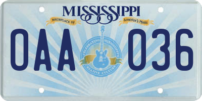 MS license plate OAA036