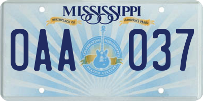 MS license plate OAA037