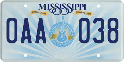 MS license plate OAA038