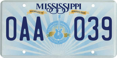 MS license plate OAA039