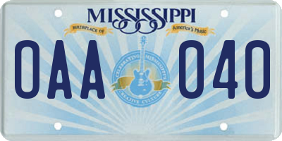 MS license plate OAA040