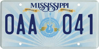 MS license plate OAA041