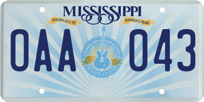 MS license plate OAA043