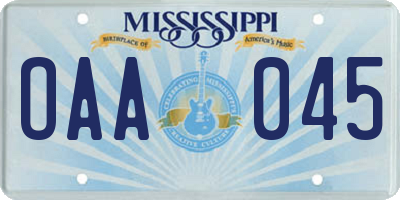 MS license plate OAA045
