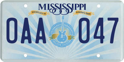 MS license plate OAA047