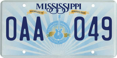 MS license plate OAA049