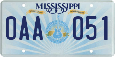 MS license plate OAA051