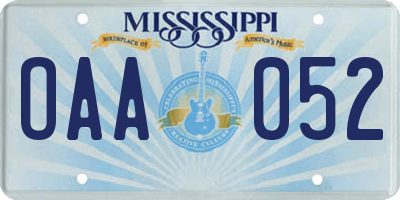 MS license plate OAA052