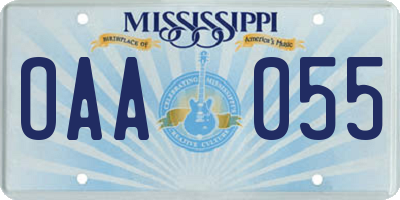 MS license plate OAA055