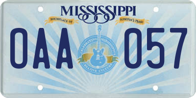 MS license plate OAA057