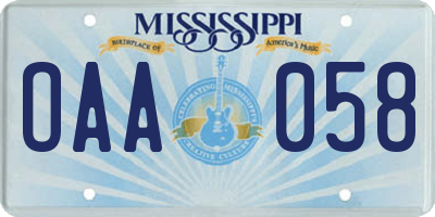 MS license plate OAA058