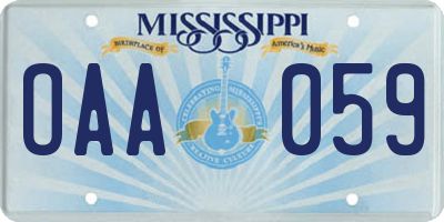 MS license plate OAA059