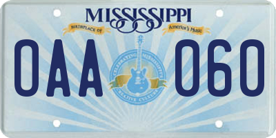 MS license plate OAA060