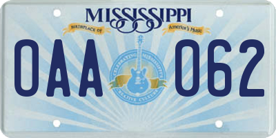 MS license plate OAA062