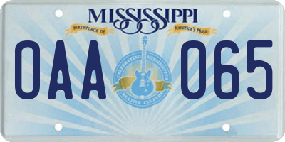 MS license plate OAA065