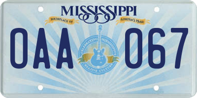 MS license plate OAA067
